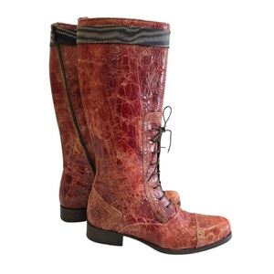 Uroads recycled souls  distressed leather and tires lace knee length boots